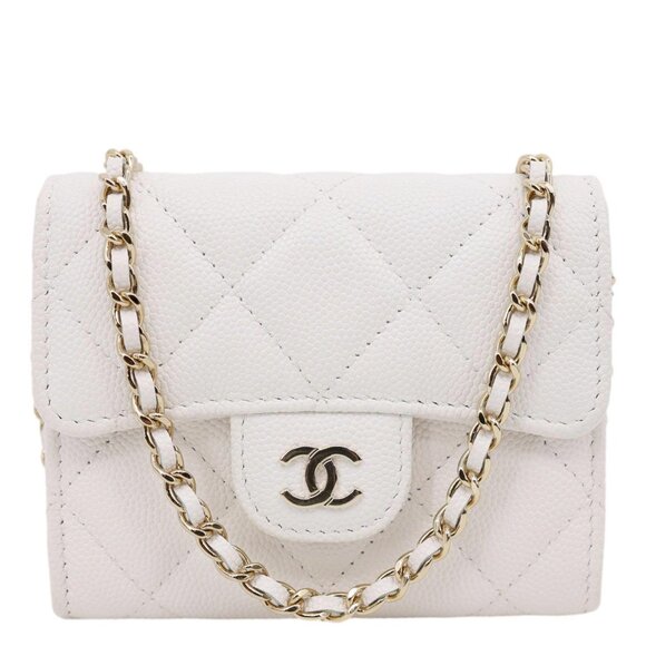 Chanel  Classic Flap Small Caviar Quilted Leather Wallet Crossbody White - Picture 1 of 14